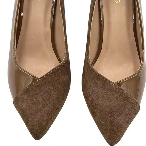 Torgeis NEW Womens 7.5 Block Heel Pumps Brown Suede & Patent Leather Minimalist - Picture 9 of 16
